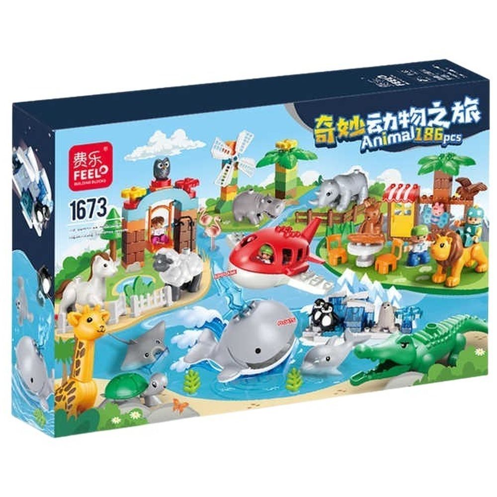 Feelo - Wonderful Animals Building Blocks Set - Blue - 186 Pcs