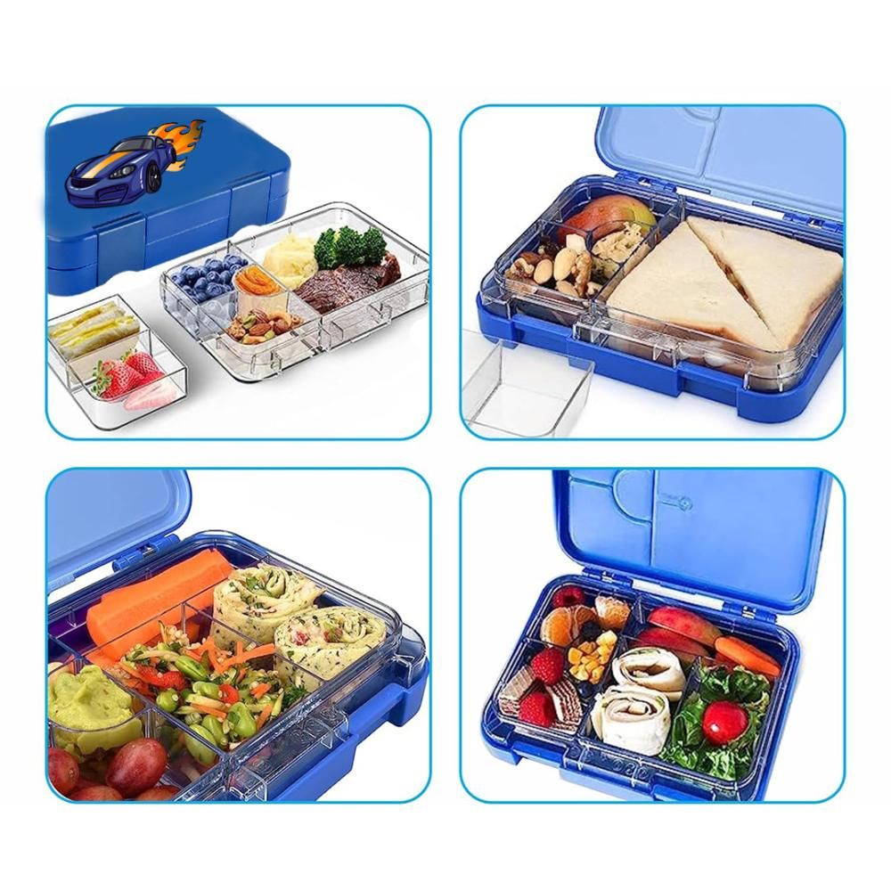 Rainbow Skool - 4-6 Compartment Lunch Box - Car - Blue