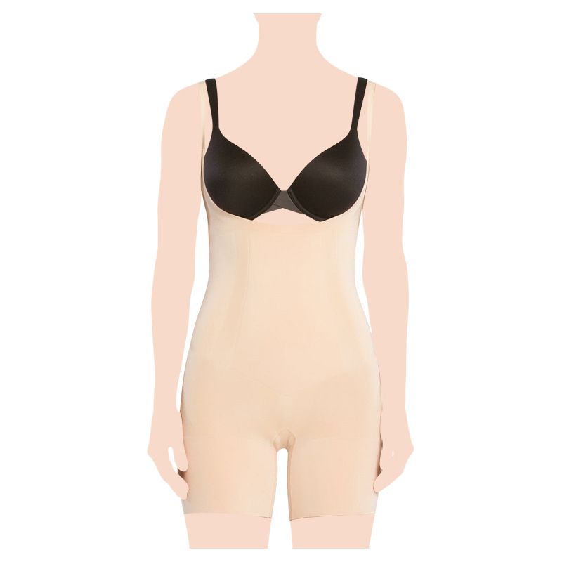 Klynn-Spanx - Open Bust Mid Thigh Body Suit - Nude