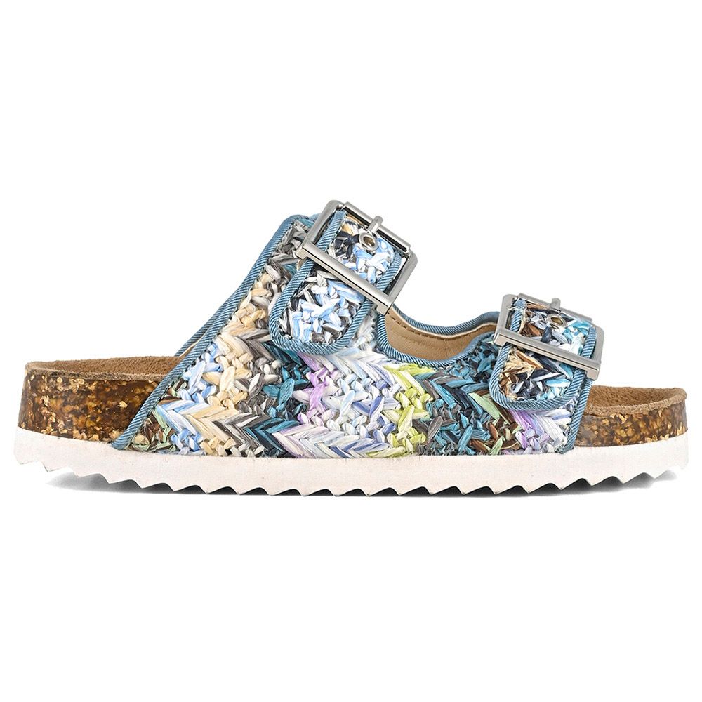 Colors of California - Two Buckles Raffia Sandal - Jeans