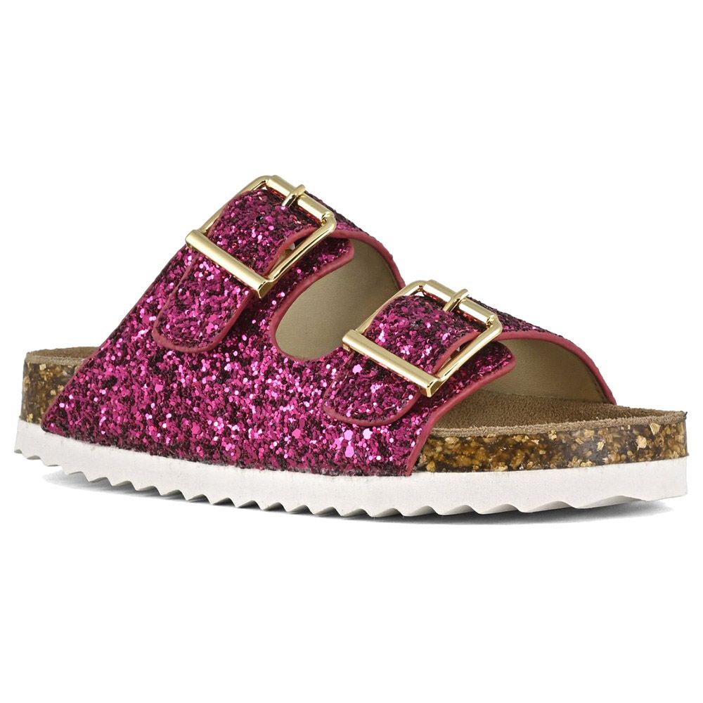 Colors of California - 2 Buckles Glitter Sandal - Fuxia