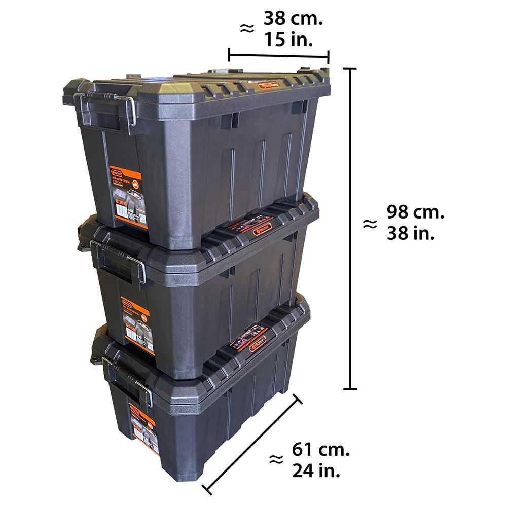 Tactix - Heavy Duty Storage Box - Black - Pack of 3 - 45 L