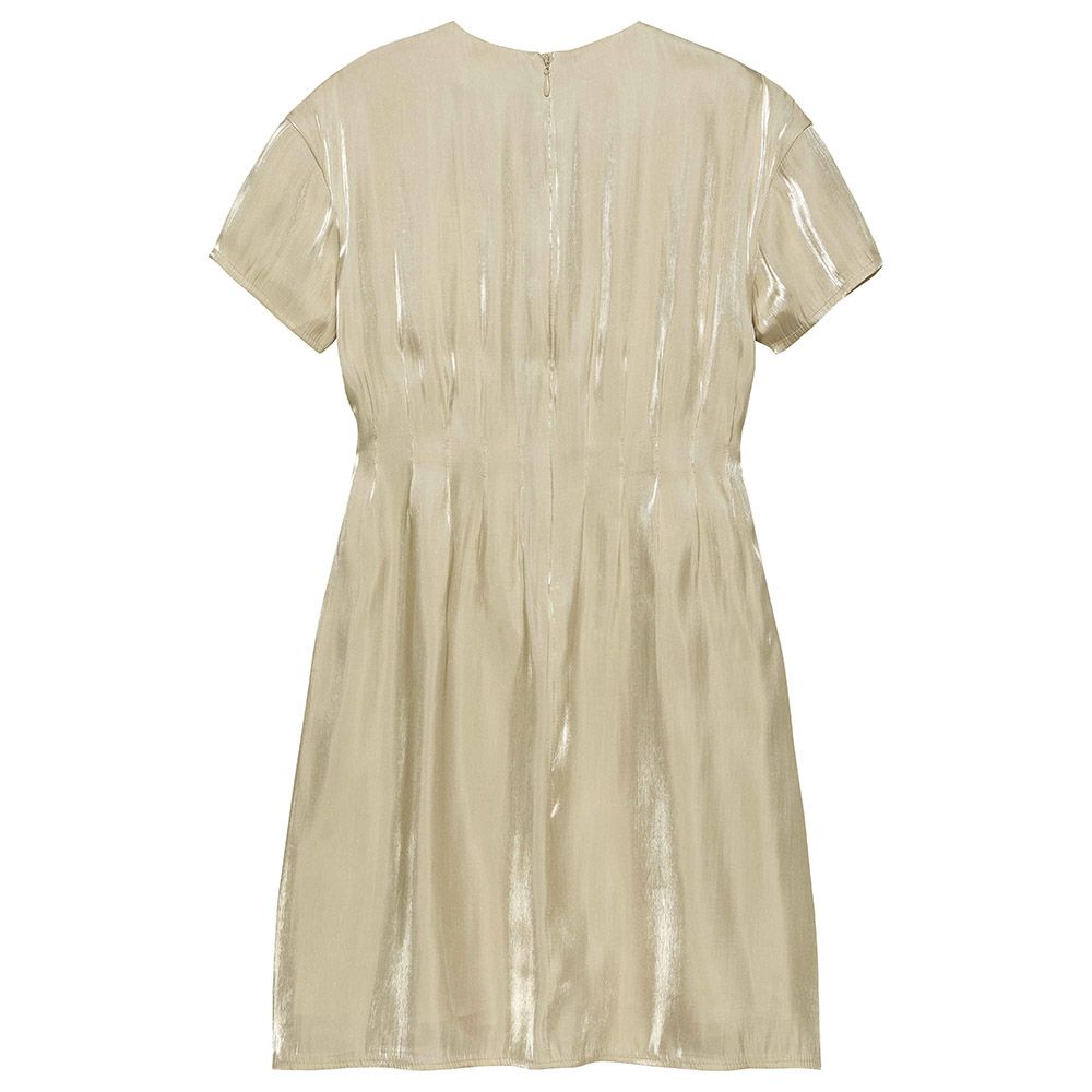 Calvin Klein - Cap Metallic Pleated Short Sleeve Dress - Frosted Almond