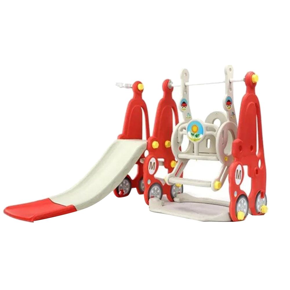 Dreeba - 3-in-1 Kids Slide And Swing Playset With Basketball Hoop - 98x37x49.5 cm - Red