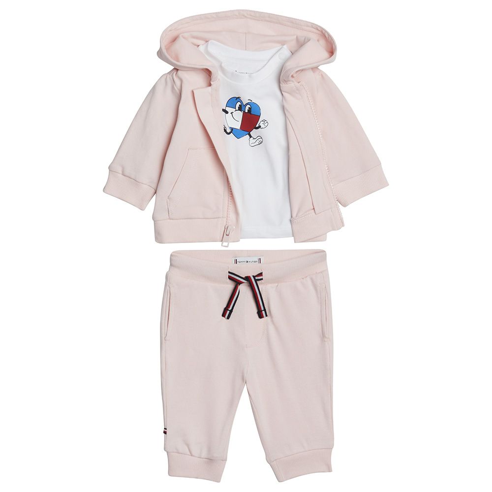 Tommy Hilfiger - 3pc-Set - Flag Character T-Shirt, Hoody And Joggers - Pink