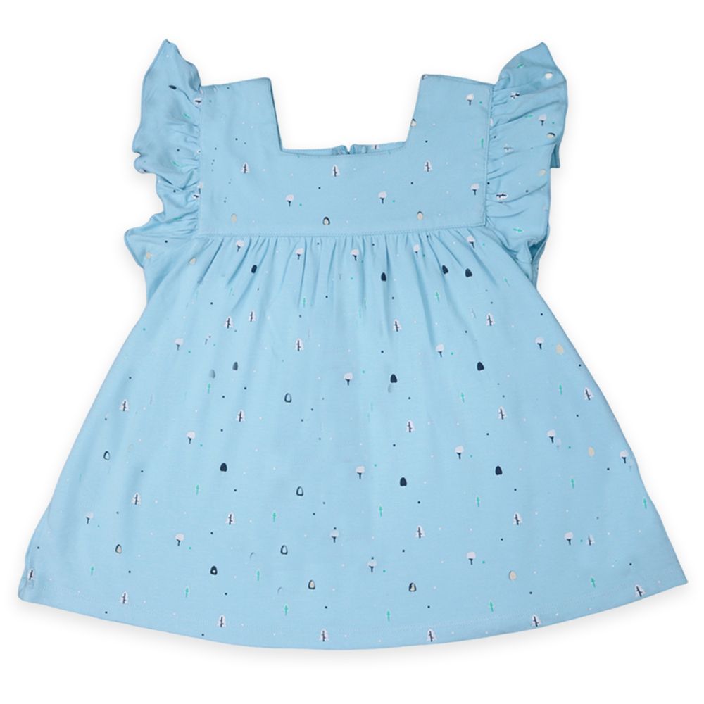 Luay - 2pc-Set - Ultra Soft Ruffled Sleeves Dress - Blue/Orange