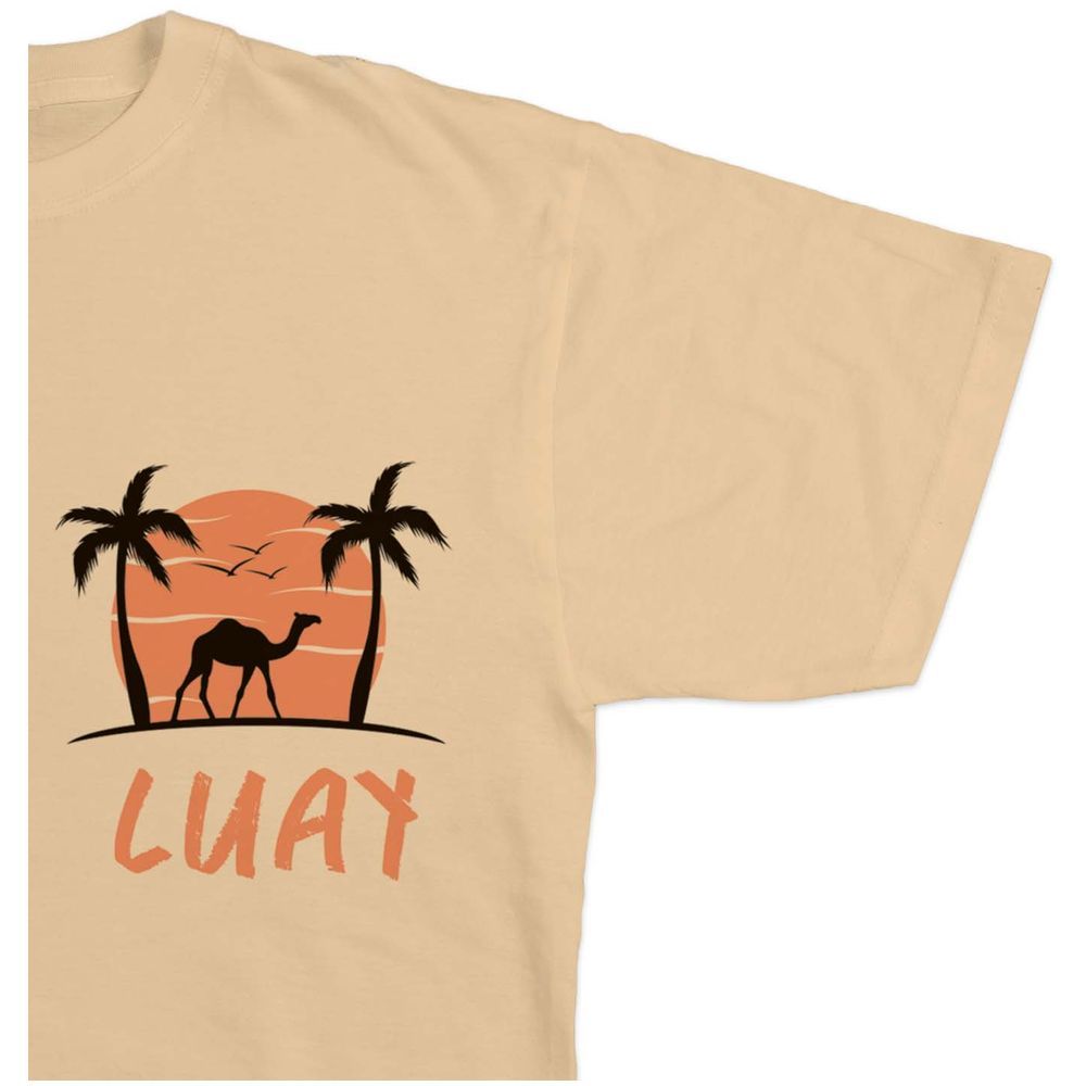 Luay - Charming Camel Palm Tree Print T-Shirt - Orange