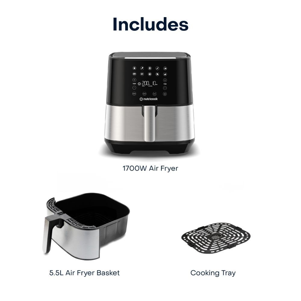 Nutricook - Air Fryer 2, 5.5L, 1700W - Silver & Black