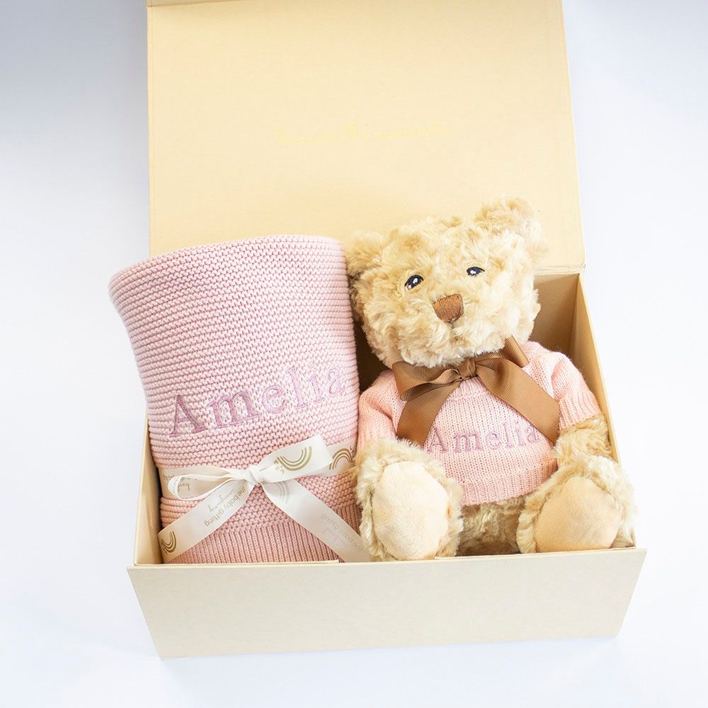 The Baby Gifting Company - Cotton Blanket & Teddy Set - Pink - 2 Pcs