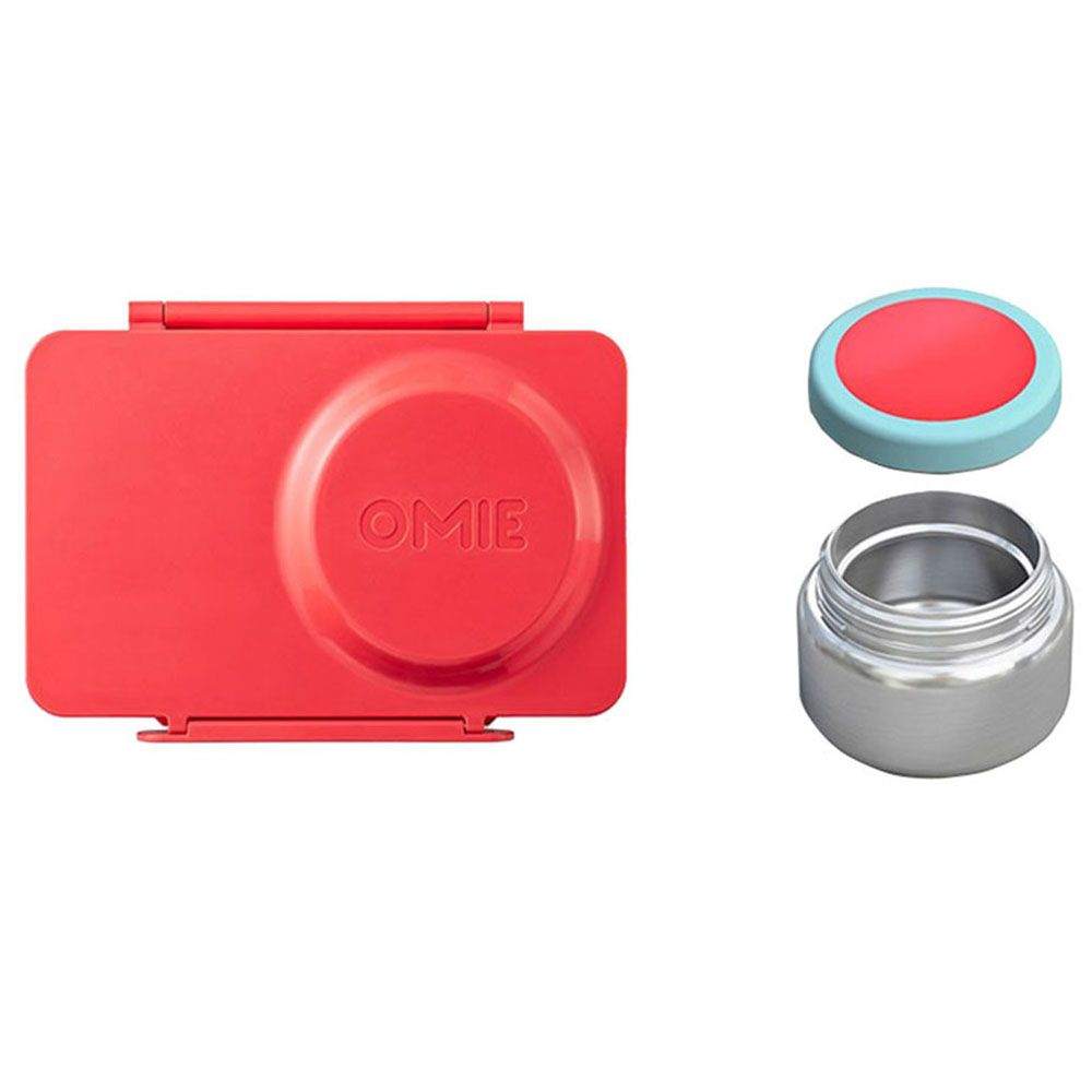 OmieBox - OmieLife Up Bento Box With Thermos And Ice Pack - Cherry Pink