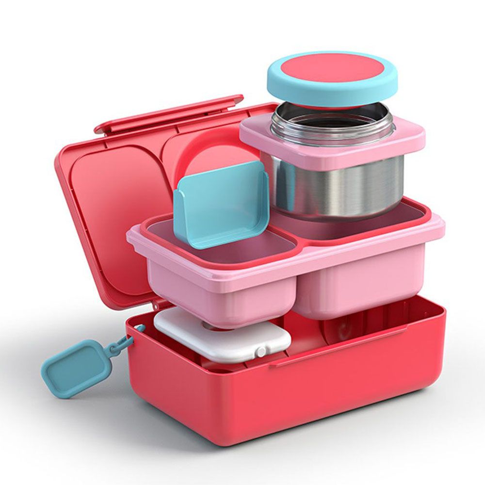 OmieBox - OmieLife Up Bento Box With Thermos And Ice Pack - Cherry Pink