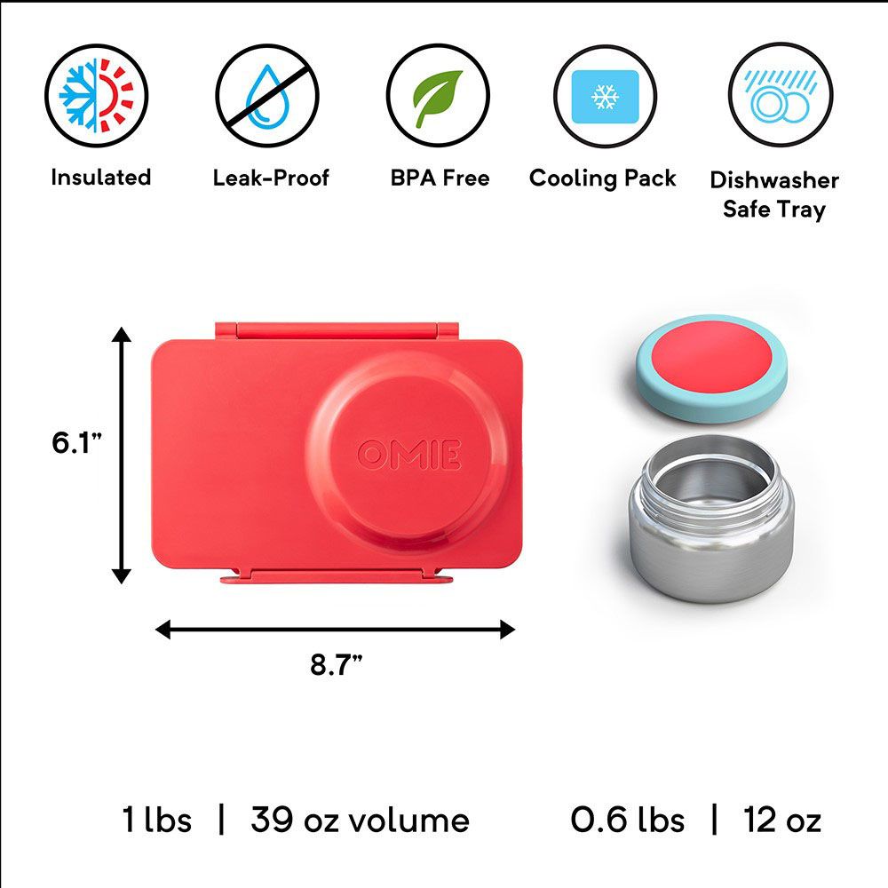 OmieBox - OmieLife Up Bento Box With Thermos And Ice Pack - Cherry Pink