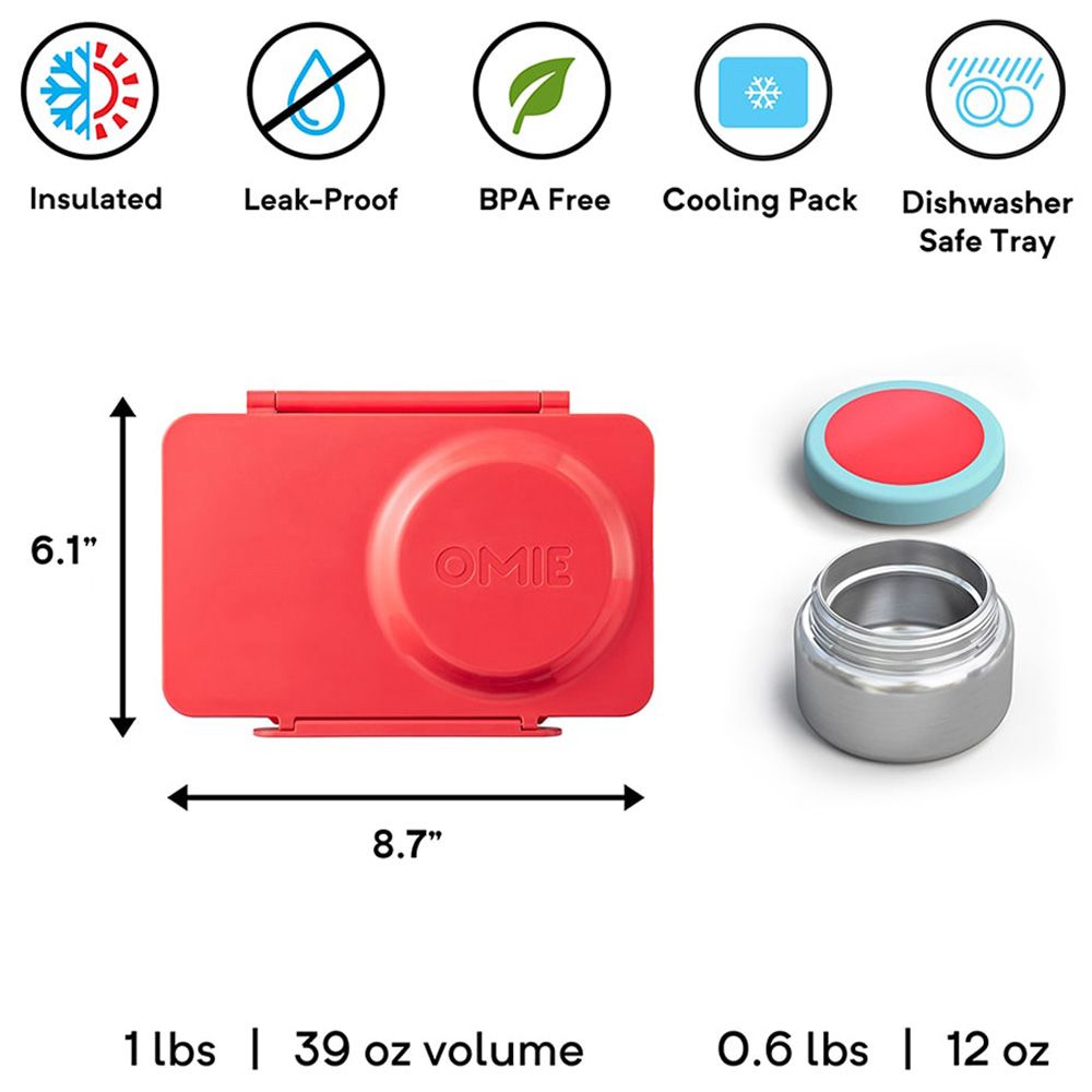 OmieBox - OmieLife Up Bento Box With Thermos And Ice Pack - Cherry Pink