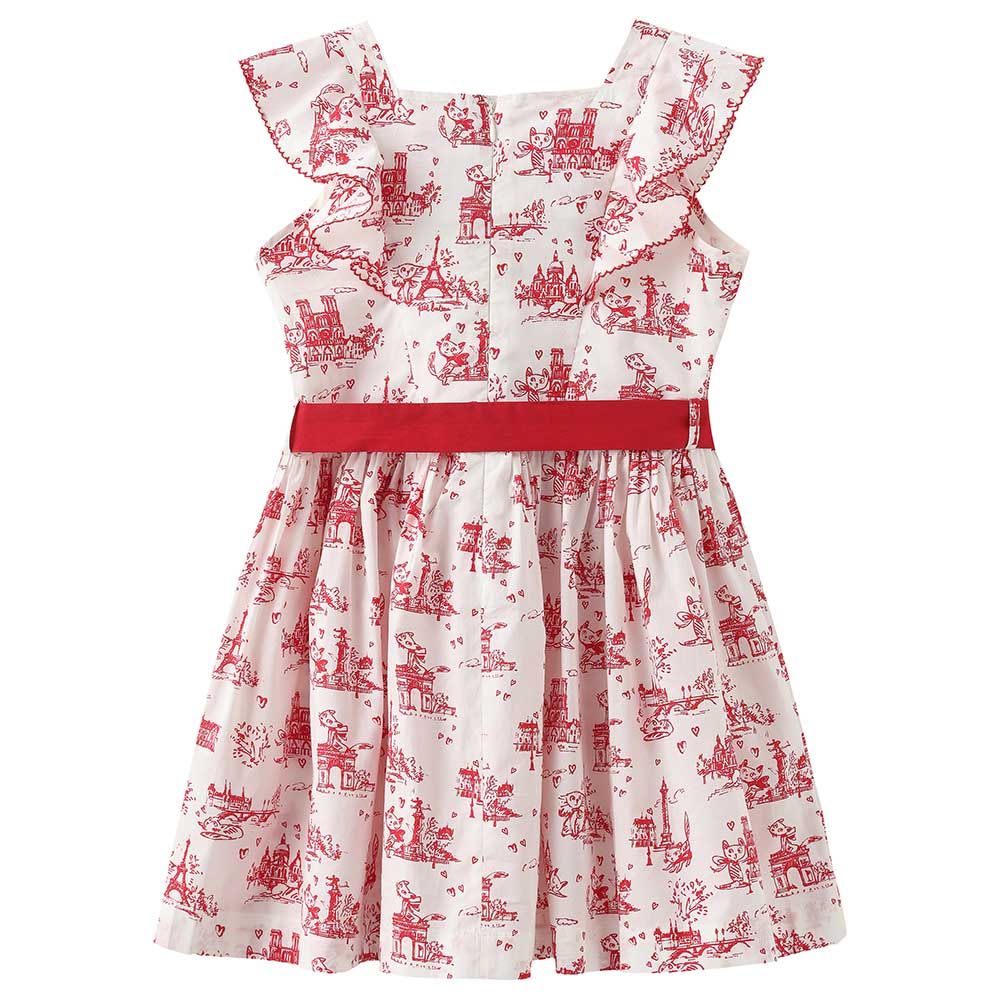 Petit Bateau - Girl's Sleeveless Paris Theme Printed Dress - White/Red