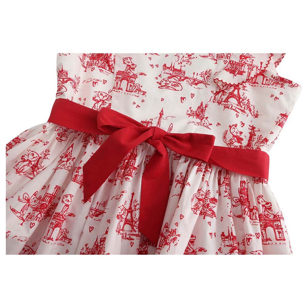 Petit Bateau - Girl's Sleeveless Paris Theme Printed Dress - White/Red