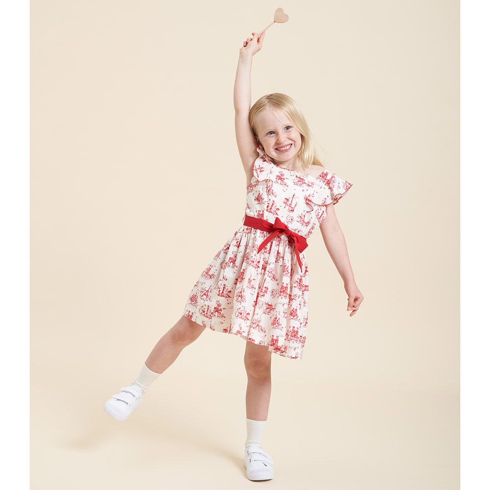 Petit Bateau - Girl's Sleeveless Paris Theme Printed Dress - White/Red