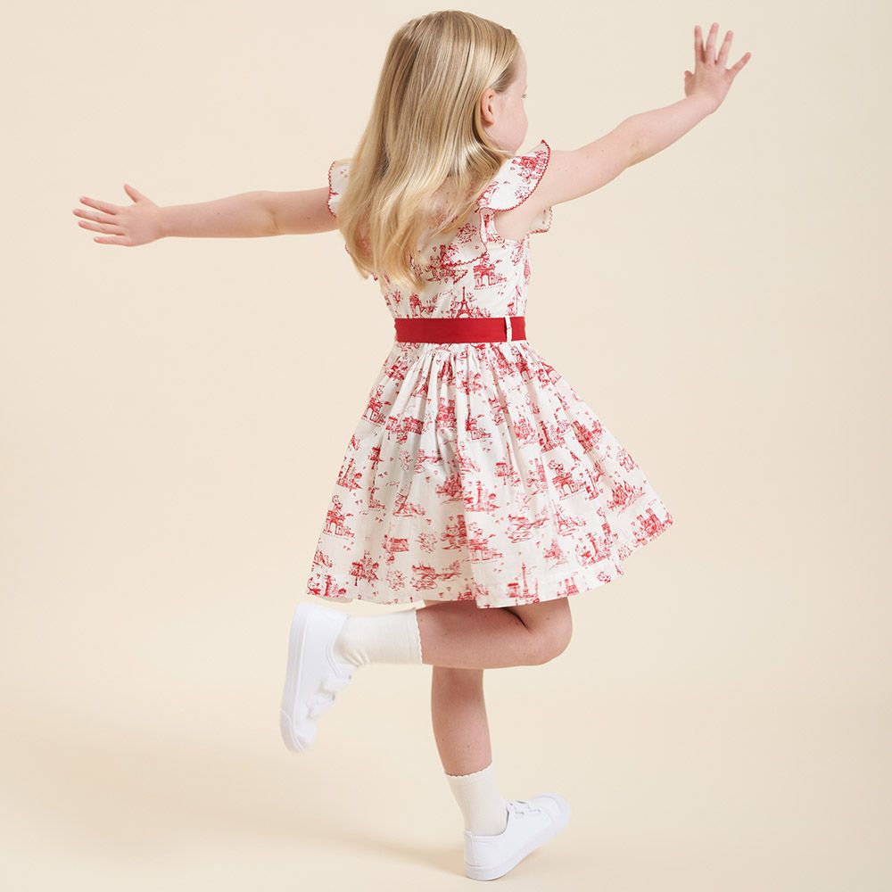 Petit Bateau - Girl's Sleeveless Paris Theme Printed Dress - White/Red