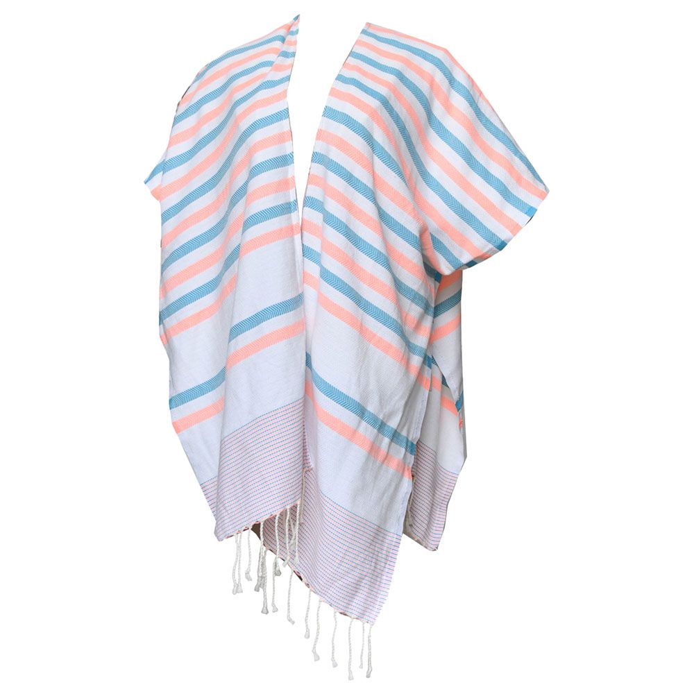 Hammam Corner - 100% Recycled Cotton Wave lux Beach Ponchos - Blue Pink