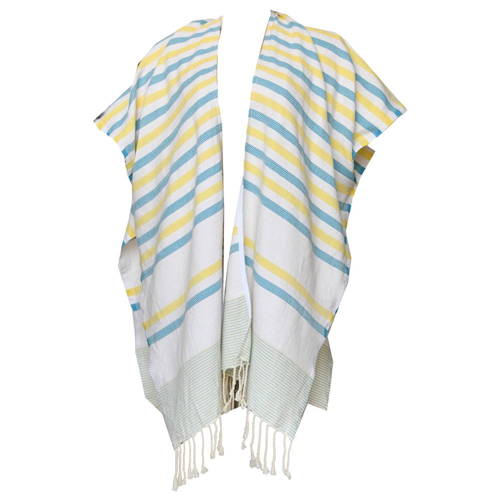 Hammam Corner - 100% Recycled Cotton Wave lux Beach Poncho - Blue Yellow