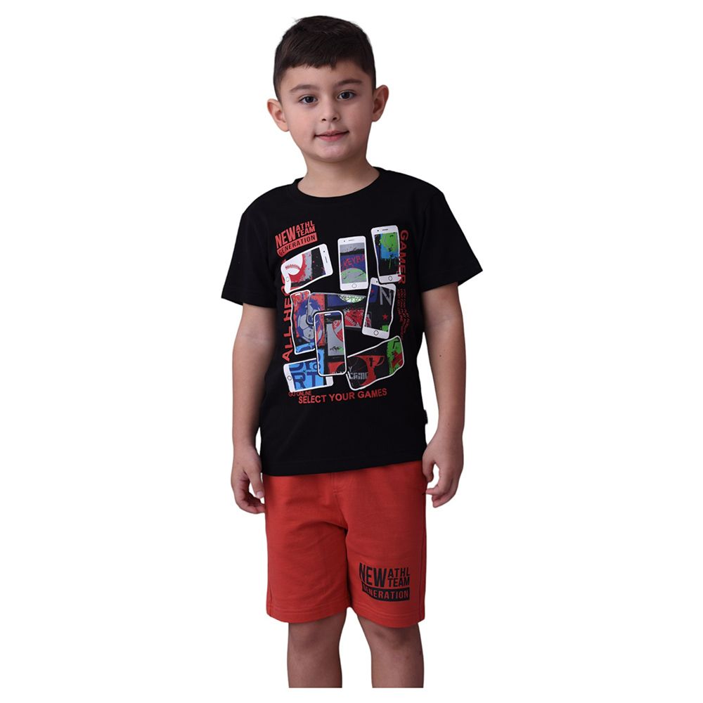 Victor and Jane - 2pc-Set - Boy's Cotton T-Shirt and Shorts - Black/Rust