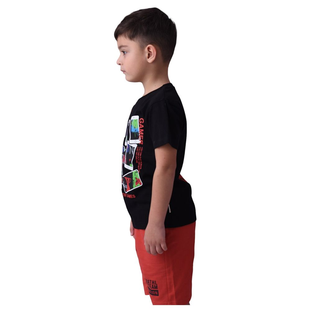 Victor and Jane - 2pc-Set - Boy's Cotton T-Shirt and Shorts - Black/Rust