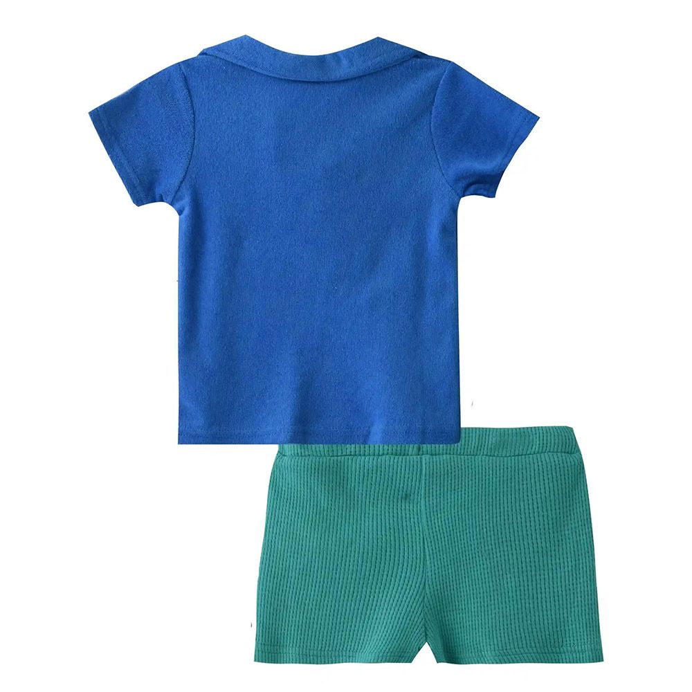 Lily & Jack - 3pc-Set - Collar Neck T-Shirt, Shorts And Sunglasses - Blue/Green