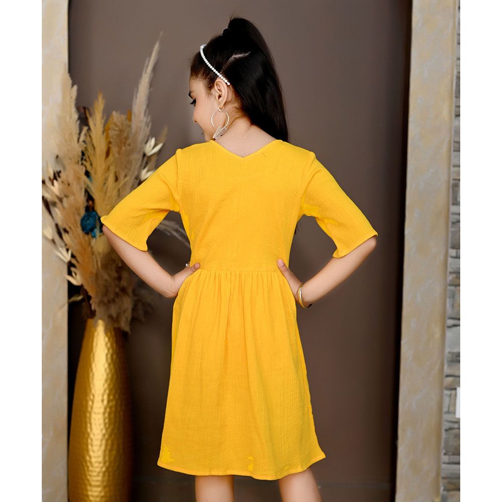 Flower Girl - Girl's Plain Dress - Mustard