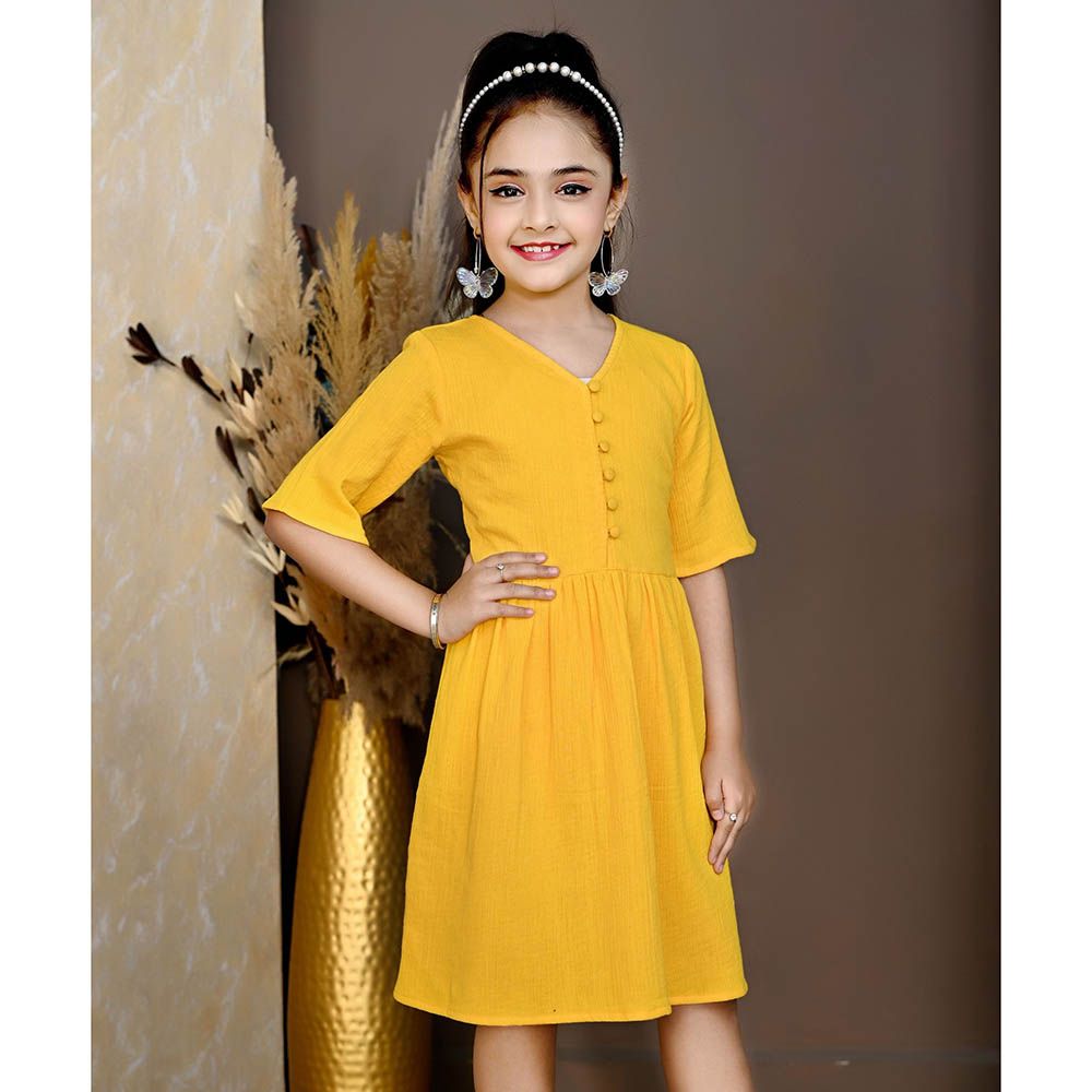 Flower Girl - Girl's Plain Dress - Mustard