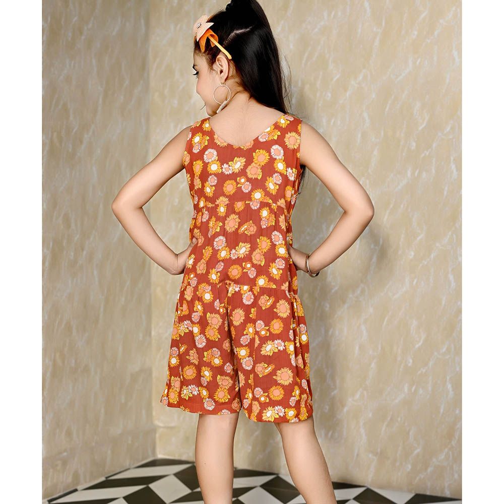 Flower Girl - Girl's Printed Playsuit - Brown