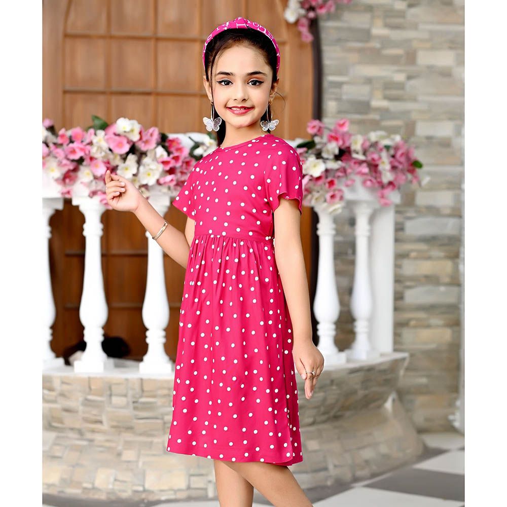 Flower Girl - Girl's Printed Dress - Fusia