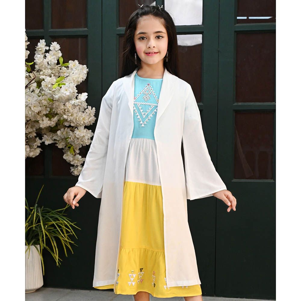 Flower Girl - Girl's Round Neck Dress With Shrug - White