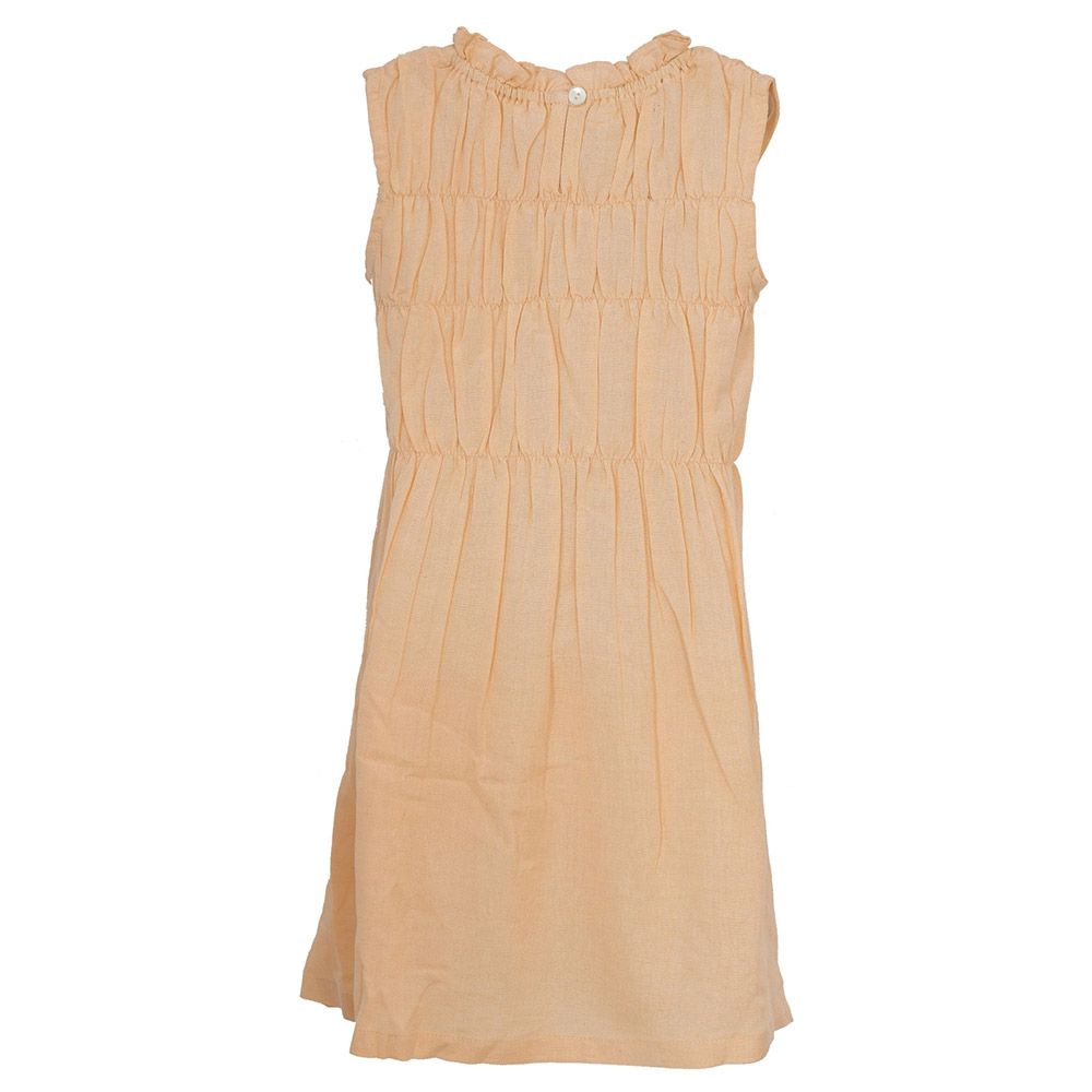 Flower Girl - Girl's Round Neck Plain Dress - Peach