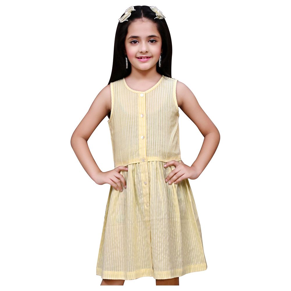 Flower Girl - Girl's Round Neck Plain Dress - Lemon