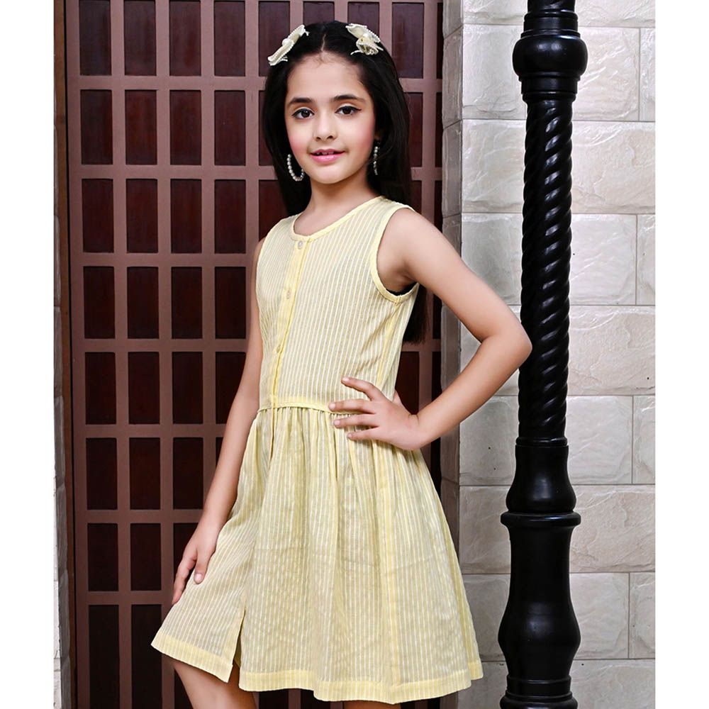 Flower Girl - Girl's Round Neck Plain Dress - Lemon