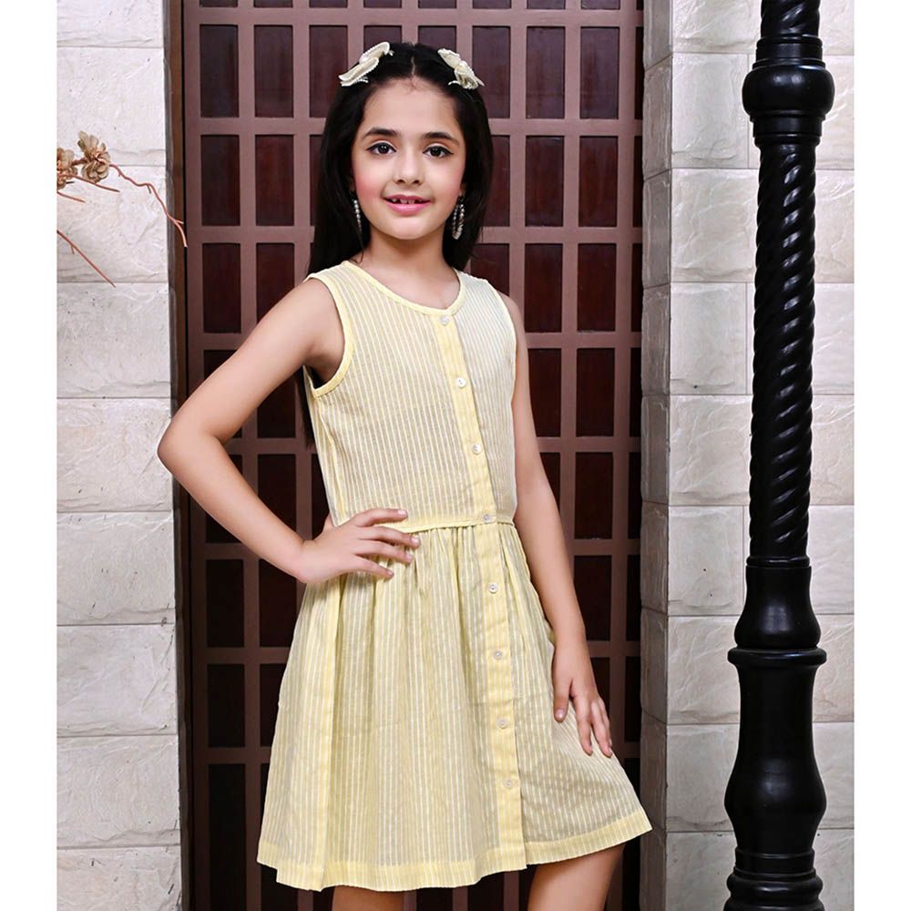 Flower Girl - Girl's Round Neck Plain Dress - Lemon