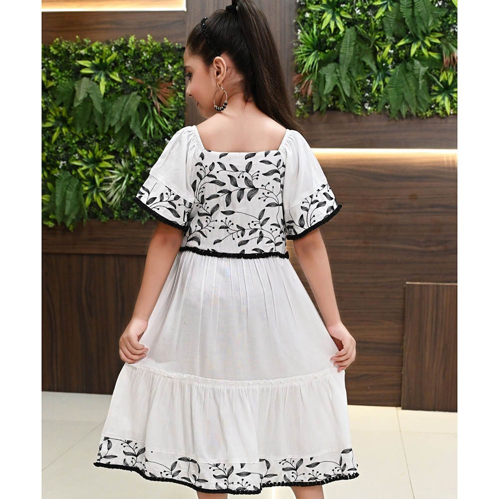 Flower Girl - Girl's Square Neck Plain Dress - White/Black