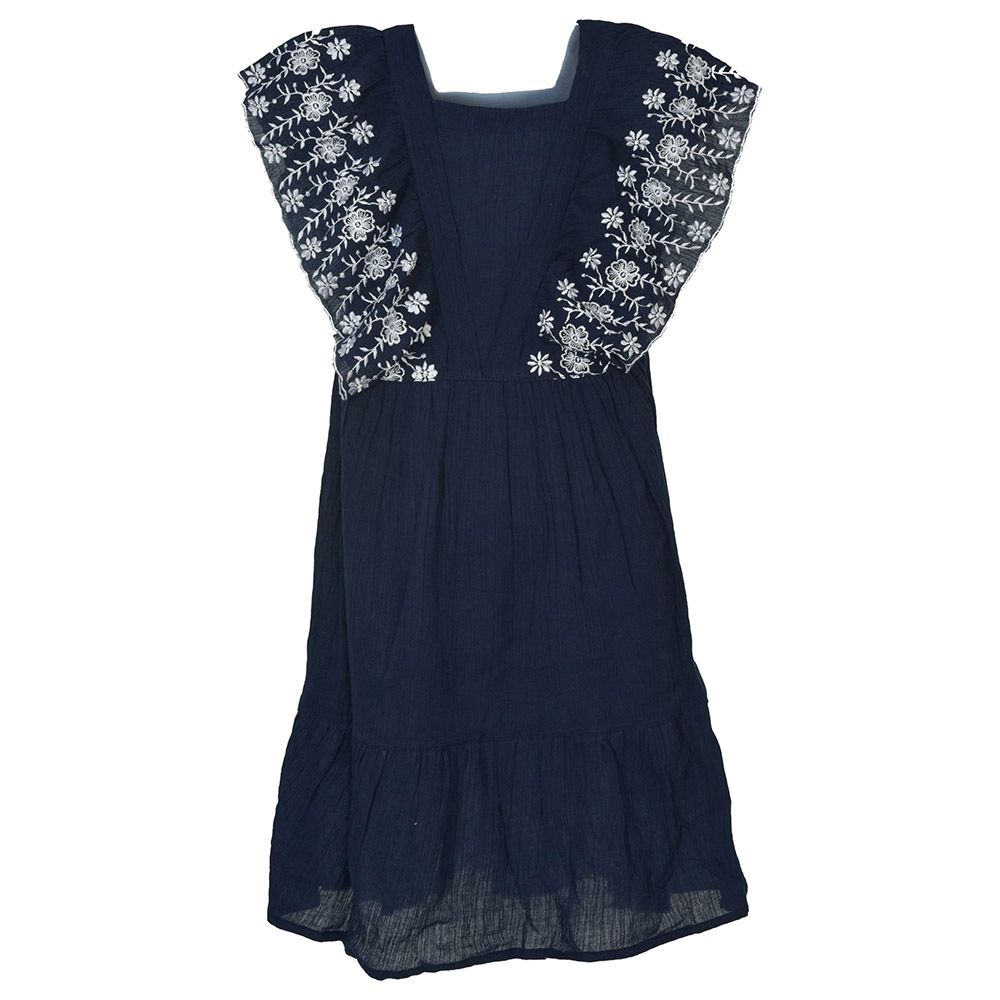 Flower Girl - Girl's Square Neck Plain Dress - Navy