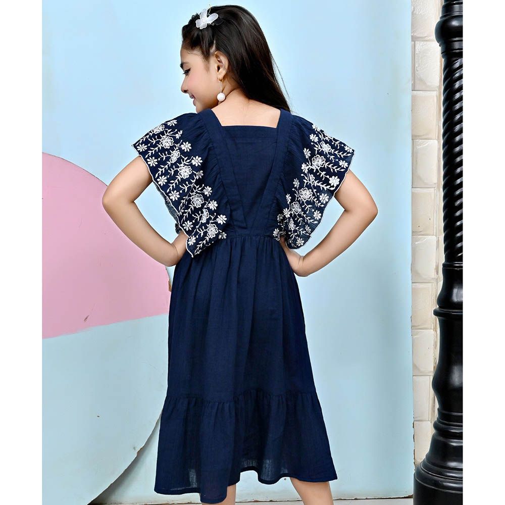 Flower Girl - Girl's Square Neck Plain Dress - Navy