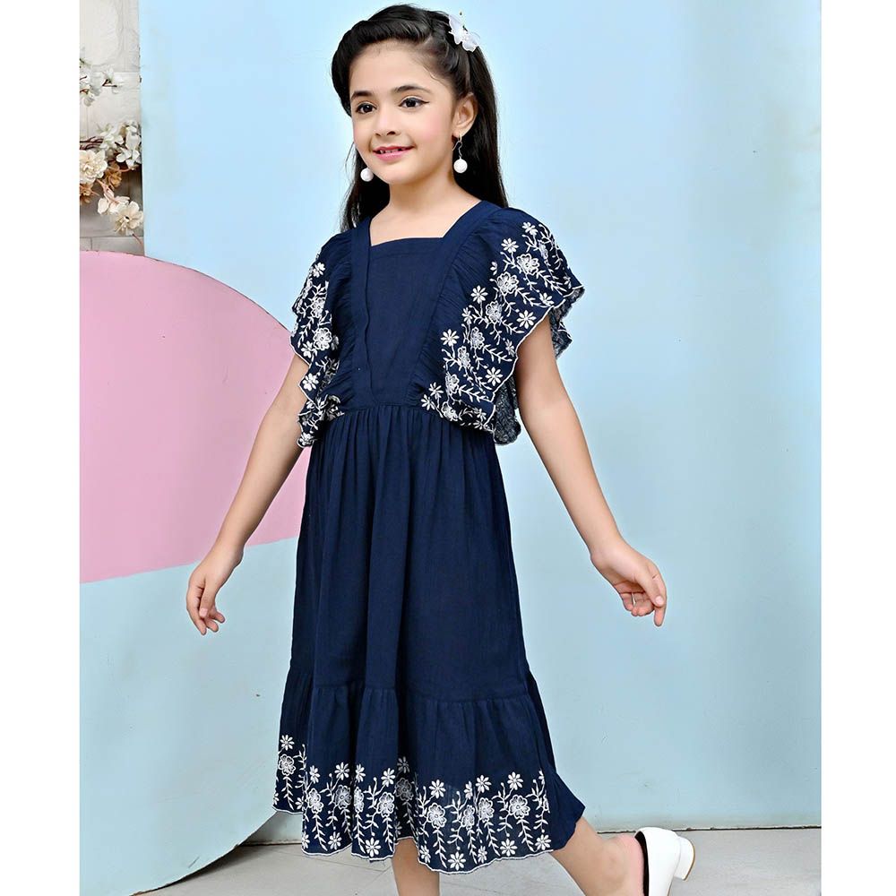 Flower Girl - Girl's Square Neck Plain Dress - Navy