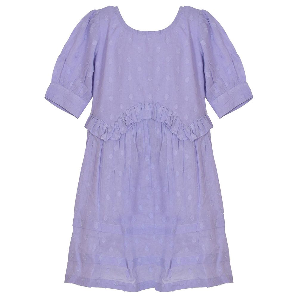 Flower Girl - Girl's Round Neck Plain Dobby Dress - Lilac