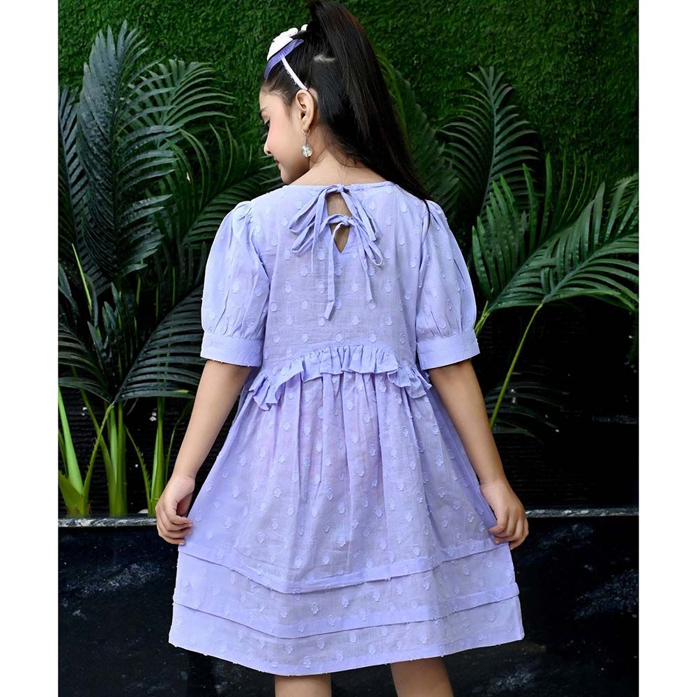 Flower Girl - Girl's Round Neck Plain Dobby Dress - Lilac