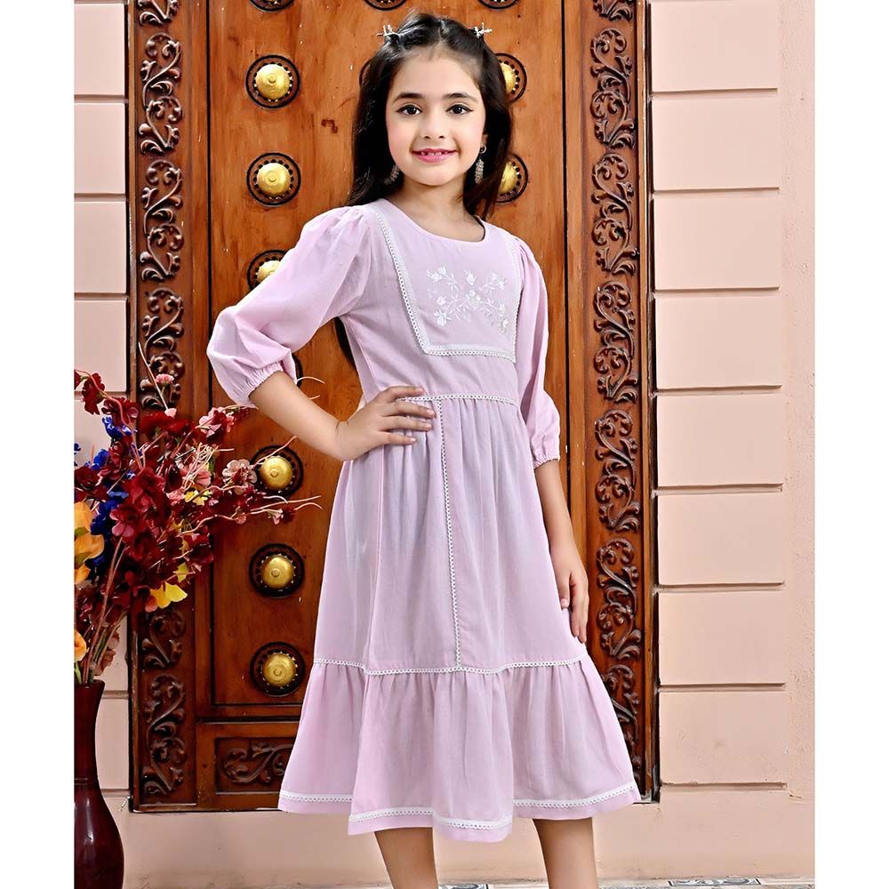 Flower Girl - Girl's Round Neck Plain Dress - Rose Pink