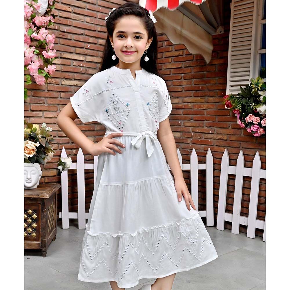 Flower Girl - Girl's V Shaped Neck Plain Dress - White