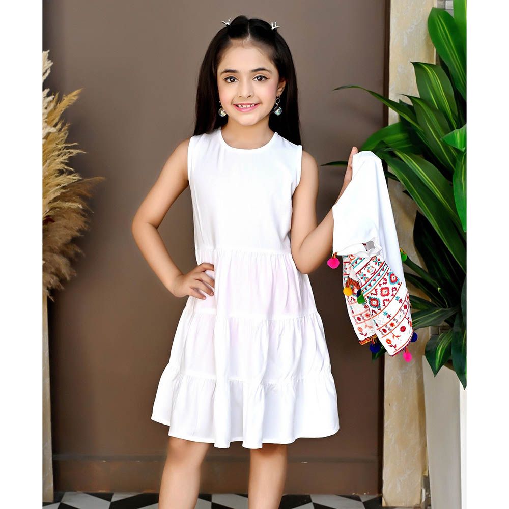 Flower Girl - Girl's Round Neck Dress With Jacket - White