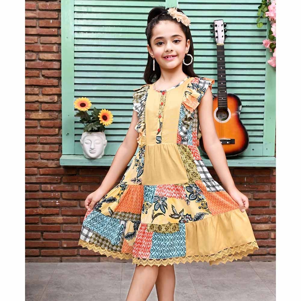 Flower Girl - Girl's Round Neck Sleeveless Printed Dress