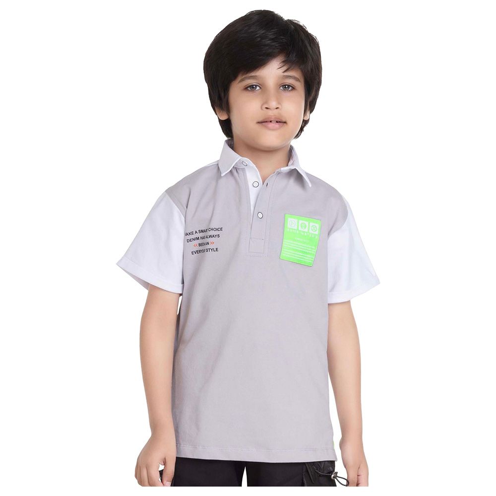 Little Kangaroos - Boy Half Sleeve Polo T-Shirt - White/Olive