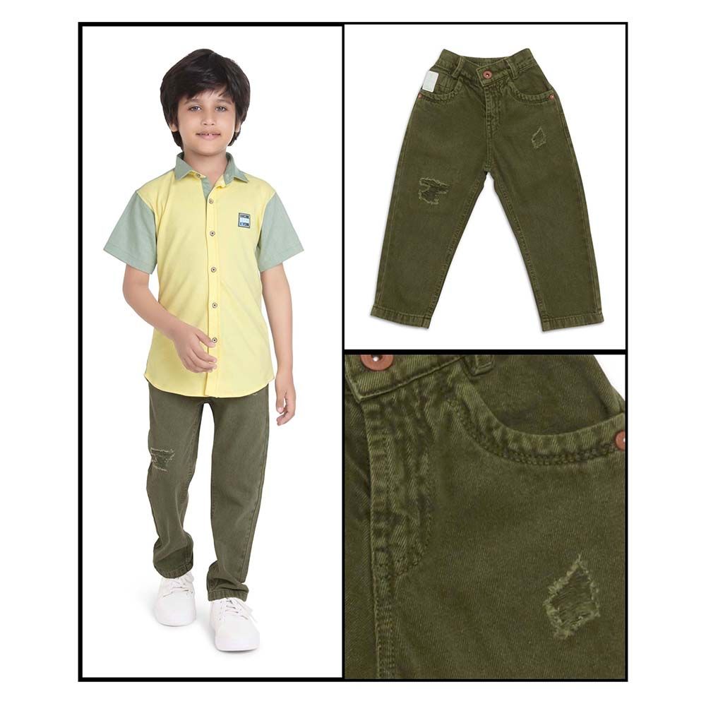 Little Kangaroos - Boy Semi Elastic Denim Jeans - Olive