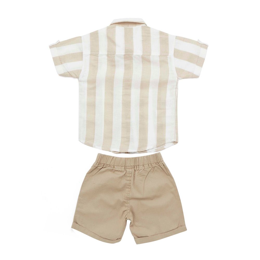 Little Kangaroos - 2pc-Set - Baby Boy Stripes Shirt & Shorts - Fawn