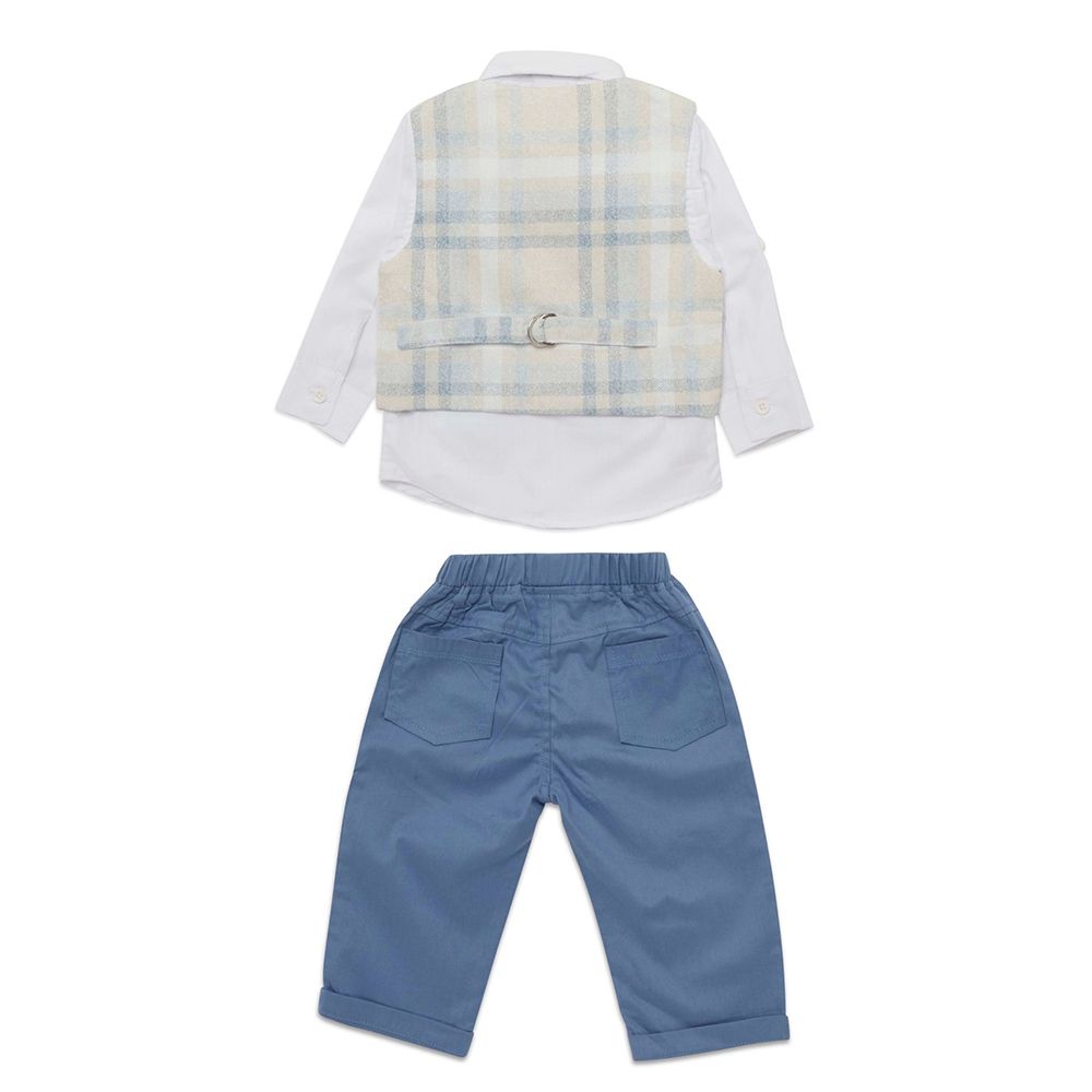 Little Kangaroos - 3pc-Set - Baby Boy Shirt, Waistcoat & Pants - White/Blue