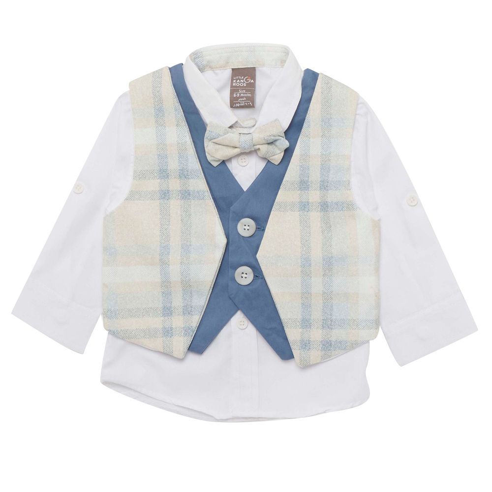 Little Kangaroos - 3pc-Set - Baby Boy Shirt, Waistcoat & Pants - White/Blue